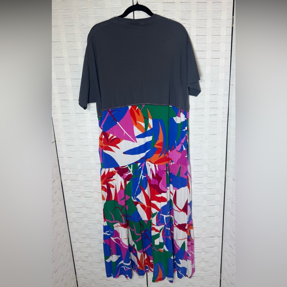 Upcycled Journey Graphic Colorful Floral Boho Tiered T-Shirt Maxi Dress - Picture 6 of 10